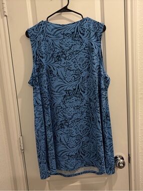 JM Collection Blue Floral-Pattern Sleeveless Tank Top